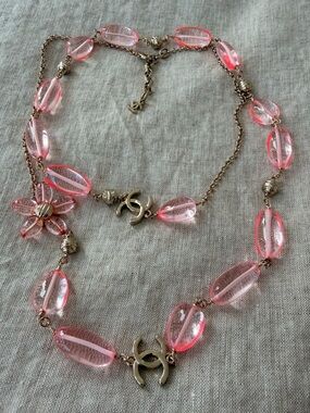 🌸CHANEL Pink Bead Necklace with 🌸 & CC Charms✨